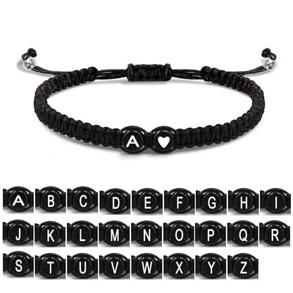 26 Letters Initial Heart Bracelet – Handmade Adjustable A-Z Name Braided Friendship Jewelry for Women & Men