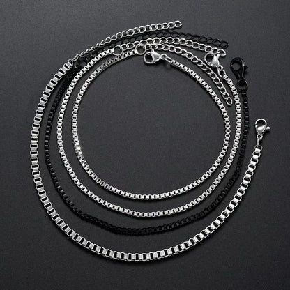 Stainless Steel Adjustable Box Chain Bracelet - Simple Vintage Cuban Bracelet Set for Men, Party Jewelry Gift