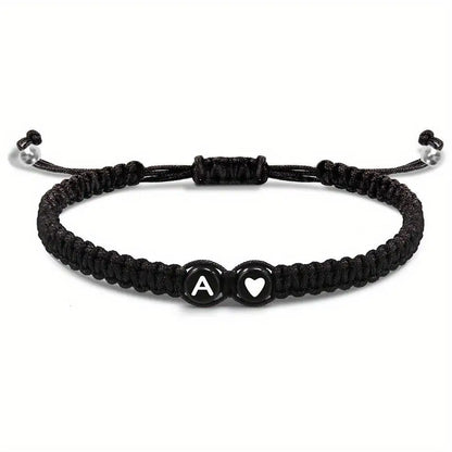 26 Letters Initial Heart Bracelet – Handmade Adjustable A-Z Name Braided Friendship Jewelry for Women & Men