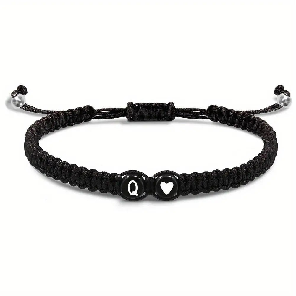 26 Letters Initial Heart Bracelet – Handmade Adjustable A-Z Name Braided Friendship Jewelry for Women & Men
