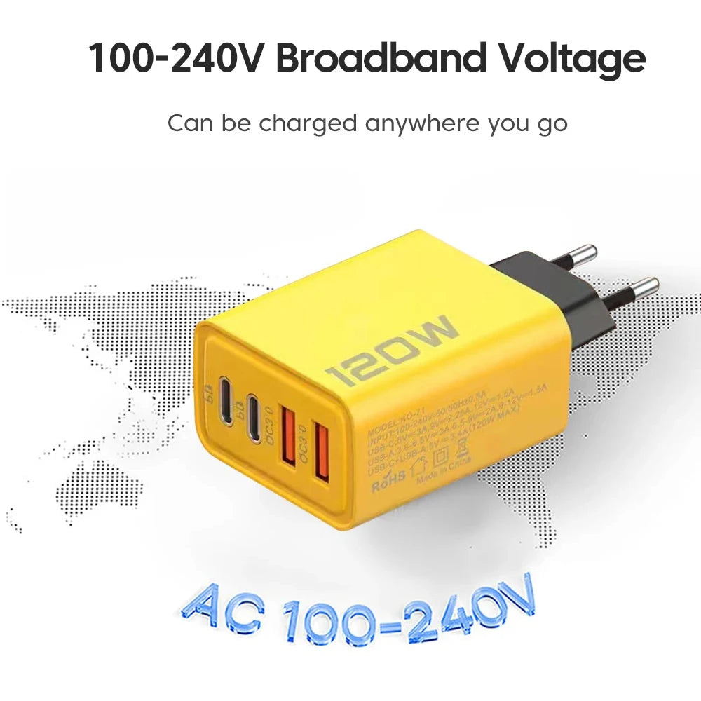 120W PD USB-C Fast Charger – iPhone 15 Pro & Samsung Quick Charge 3.0