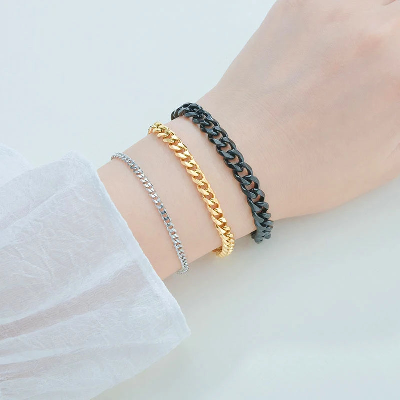 Fashion Stainless Steel Curb Cuban Chain Bracelet – Unisex Jewelry for Men & Women, Couple Wrist Gift