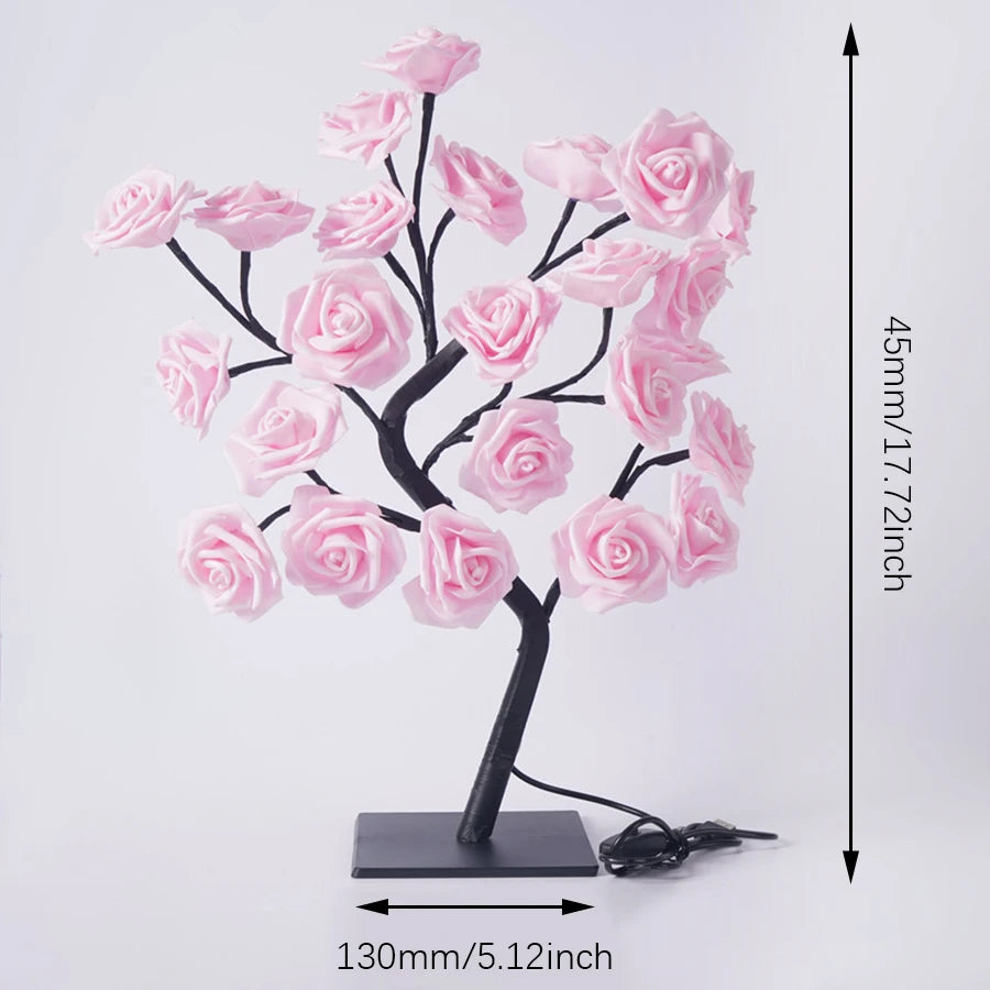 24 LED Rose Tree Night Light – USB Table Lamp for Home, Bedroom, Wedding & Holiday Decor