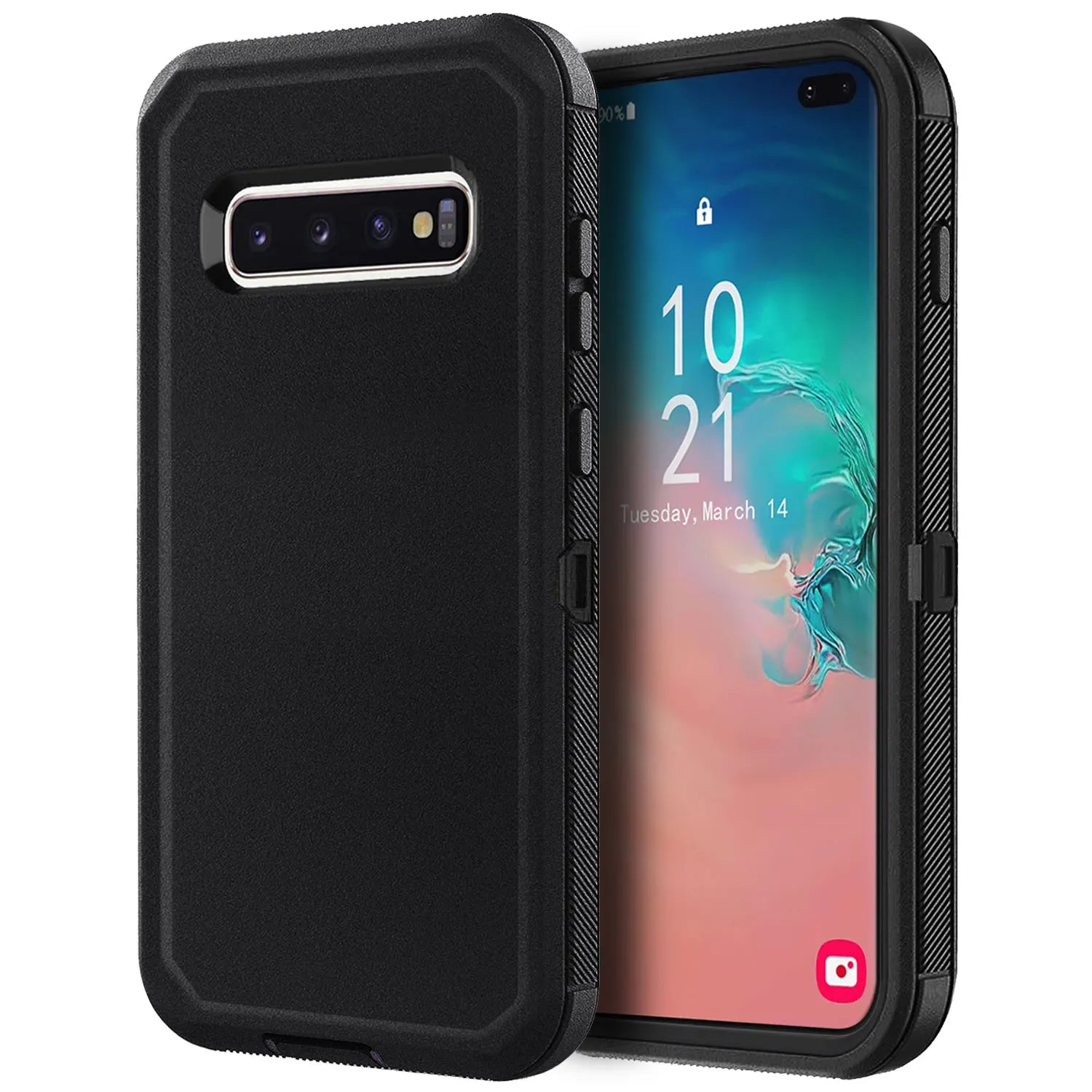 Black Heavy Duty Shockproof Case for Samsung Galaxy S10/S10+/S10e – Rugged 3-in-1 Hybrid Protective Cover