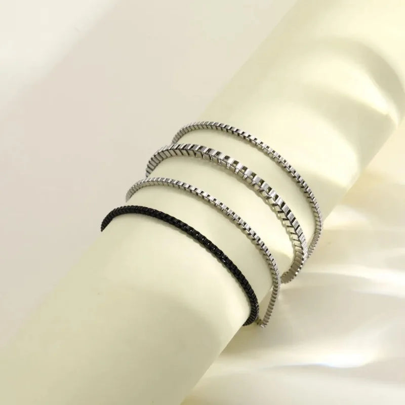 Stainless Steel Adjustable Box Chain Bracelet - Simple Vintage Cuban Bracelet Set for Men, Party Jewelry Gift