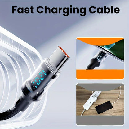 120W USB to USB-C Fast Charging Cable – Huawei, Oppo, Vivo, LED