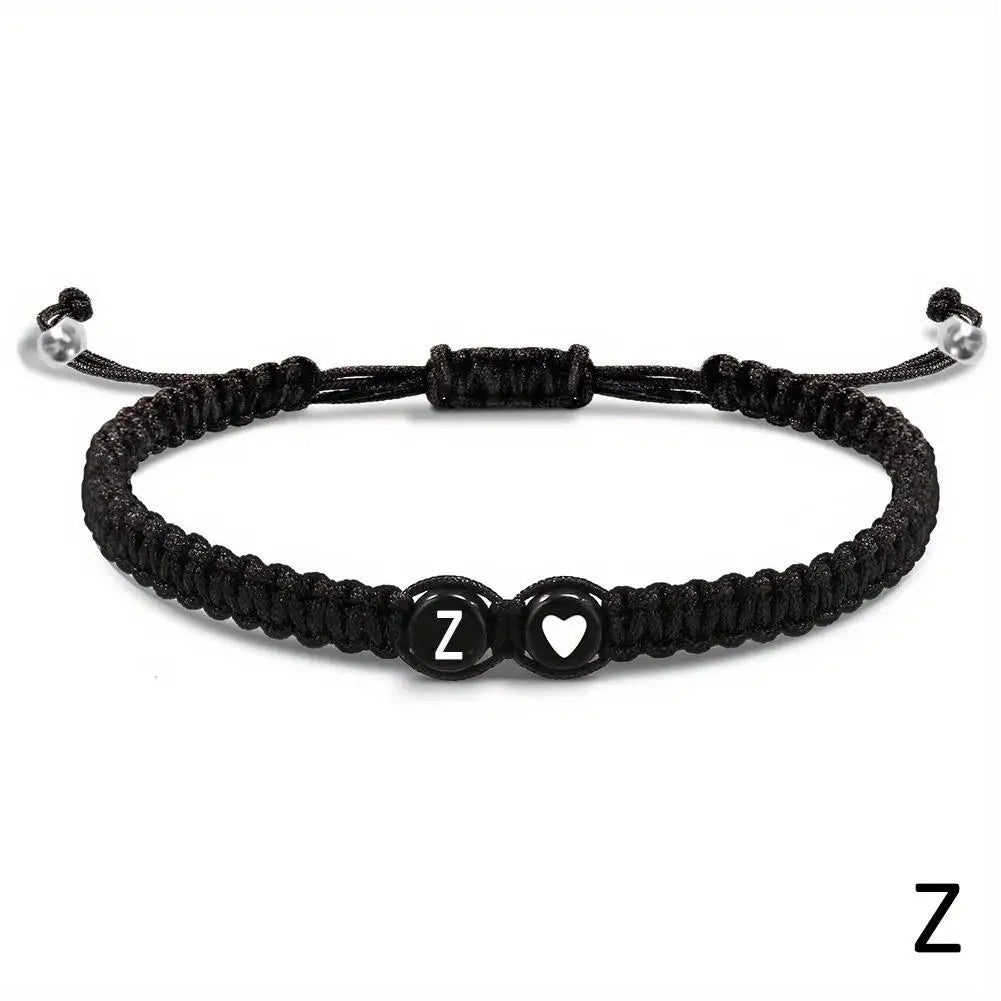 26 Letters Initial Heart Bracelet – Handmade Adjustable A-Z Name Braided Friendship Jewelry for Women & Men