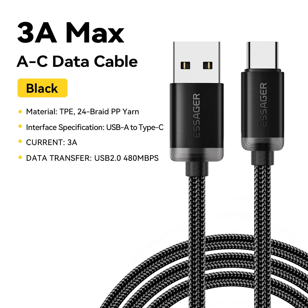 Essager 3A USB-C Fast Charging Cable for iPhone 15, Huawei, Xiaomi, Samsung