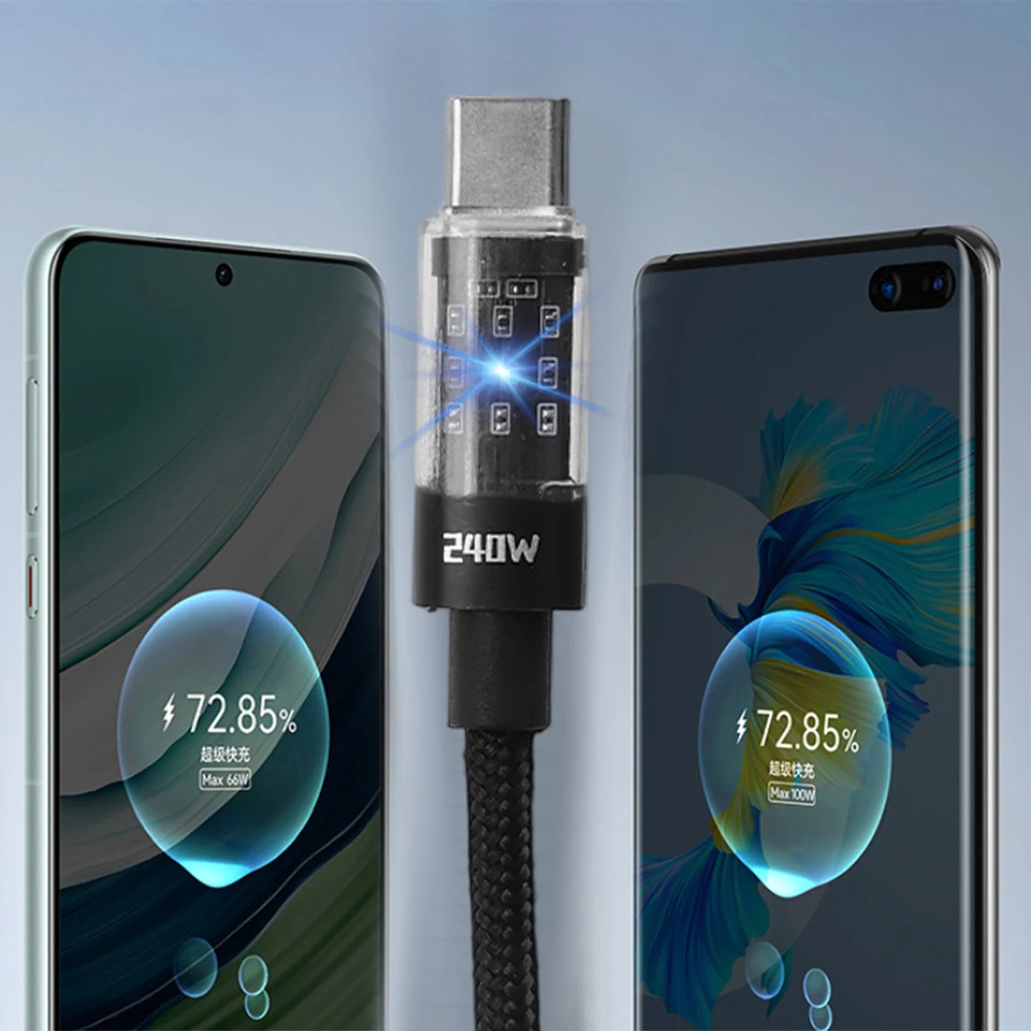 240W Nylon USB-C Fast Charging Cable – Samsung, Xiaomi, Huawei, Honor