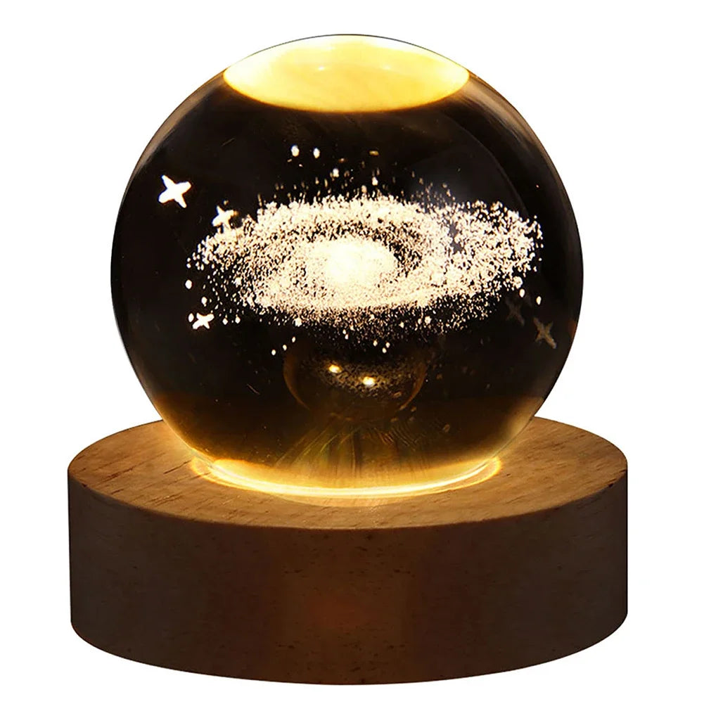 3D Crystal Galaxy Night Light – Glowing Planet Lamp, Bedside Table Decor & Christmas Gift