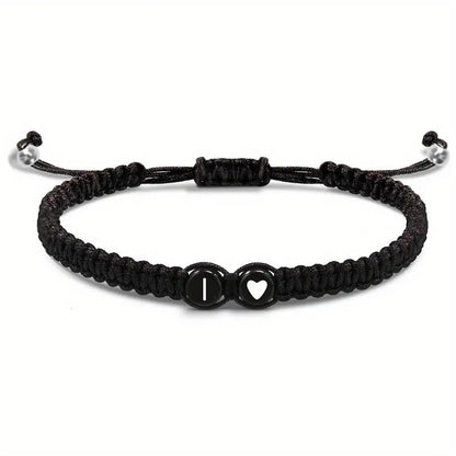 26 Letters Initial Heart Bracelet – Handmade Adjustable A-Z Name Braided Friendship Jewelry for Women & Men