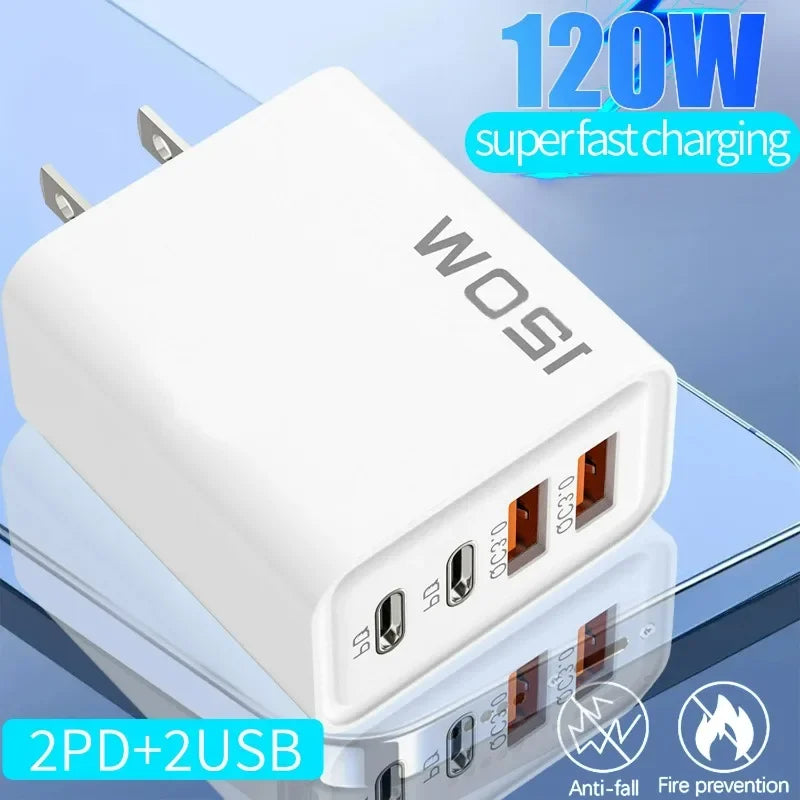 120W 4-Port USB-C Fast Charger – iPhone, Samsung, Xiaomi, Huawei
