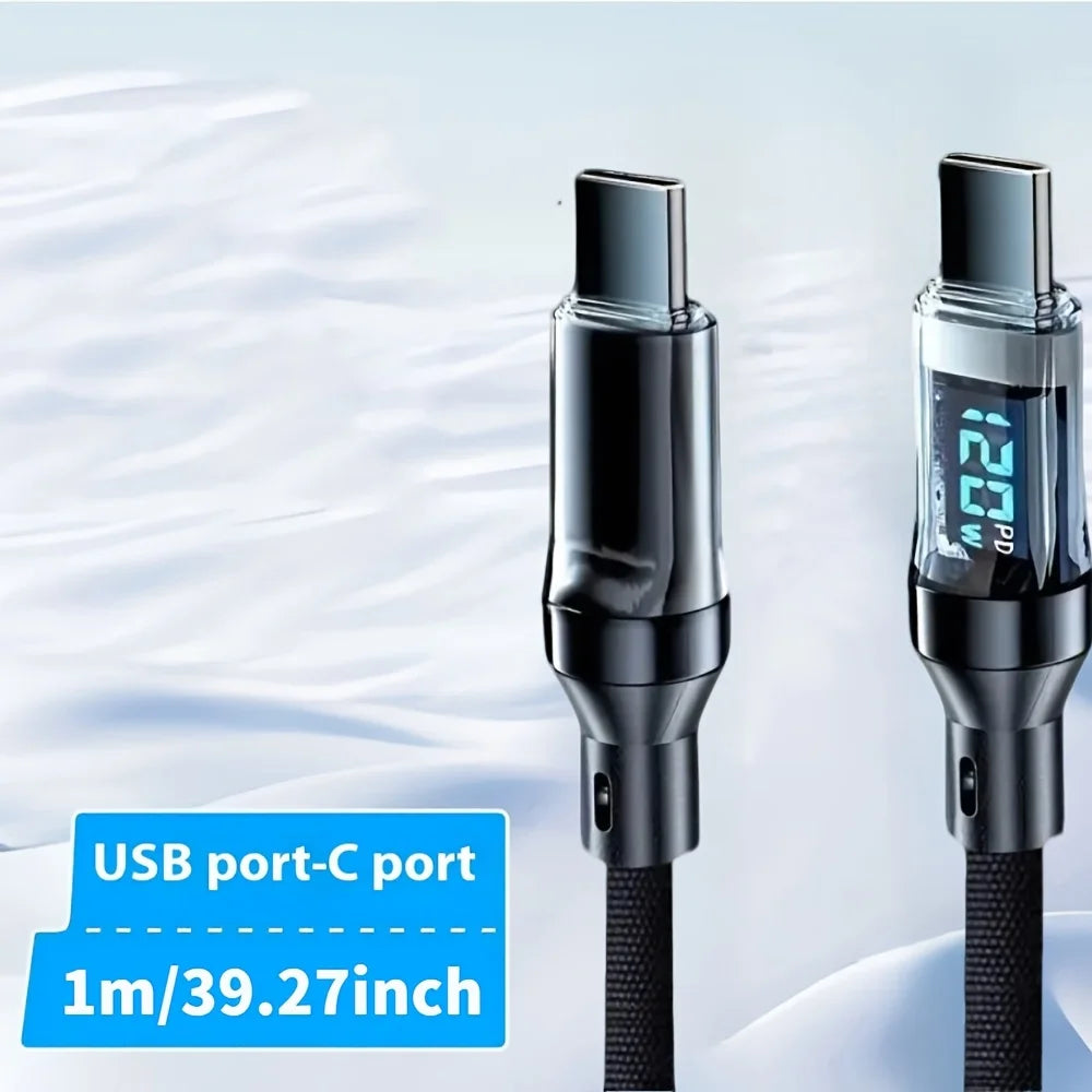 120W USB to USB-C Fast Charging Cable – Huawei, Oppo, Vivo, LED