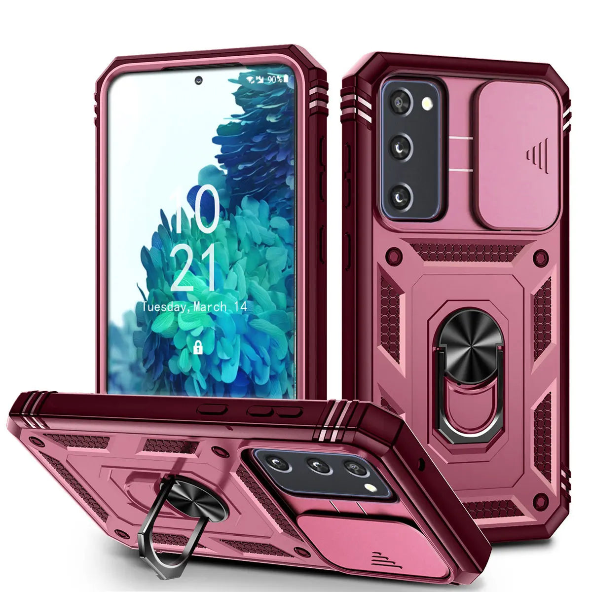 Samsung Galaxy S20 FE 5G Hybrid Rugged Case with Ring Kickstand, Card Slot & Camera Protection