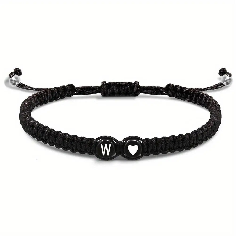 26 Letters Initial Heart Bracelet – Handmade Adjustable A-Z Name Braided Friendship Jewelry for Women & Men