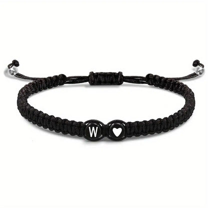 26 Letters Initial Heart Bracelet – Handmade Adjustable A-Z Name Braided Friendship Jewelry for Women & Men