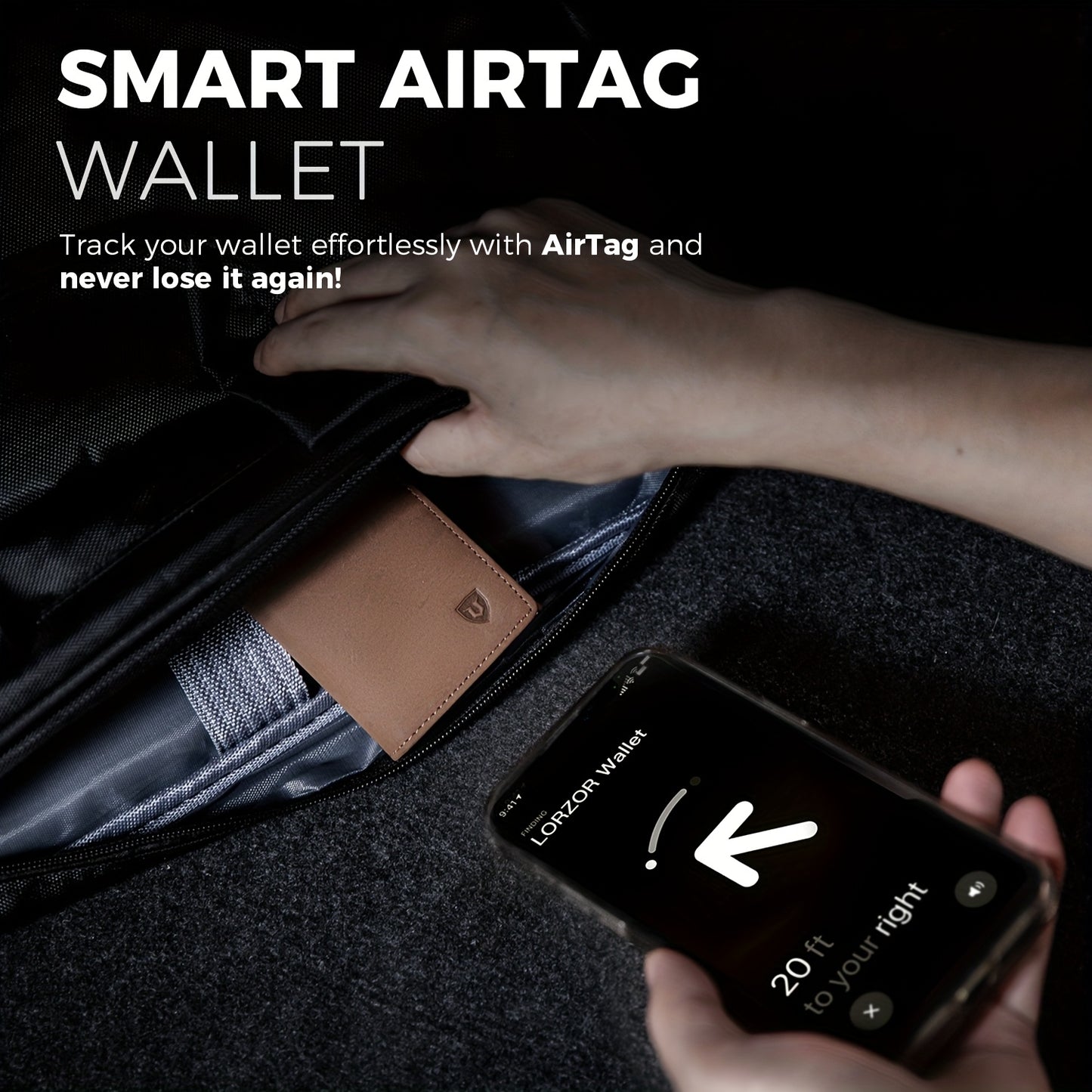 LORZOR Leather AirTag Wallet – Minimalist Handcrafted RFID Slim Trifold Wallet for Men, Apple AirTag Holder