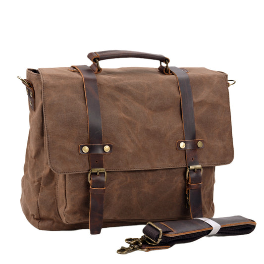 Mens Leather Messenger Bag 15.6 Inch Waterproof Laptop Briefcase